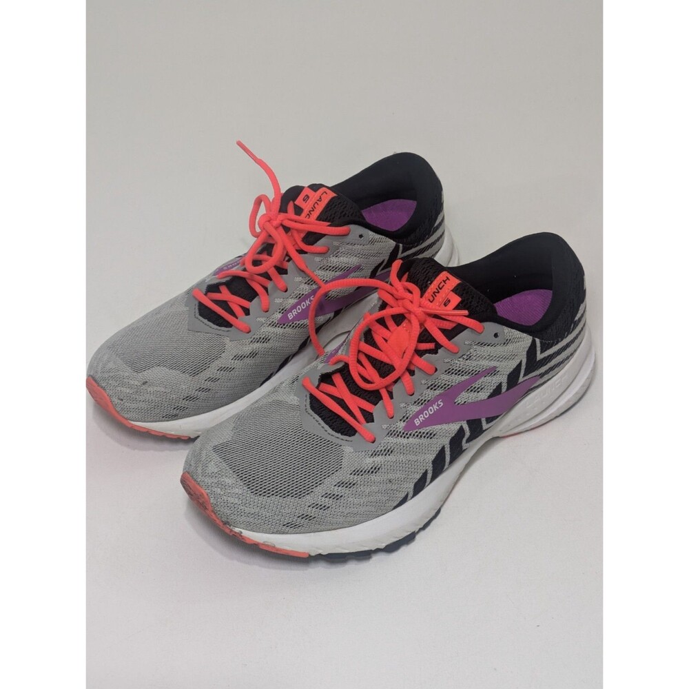 Brooks Womens Launch 6 Running Shoe - Grey/Black/Purple, 9 B